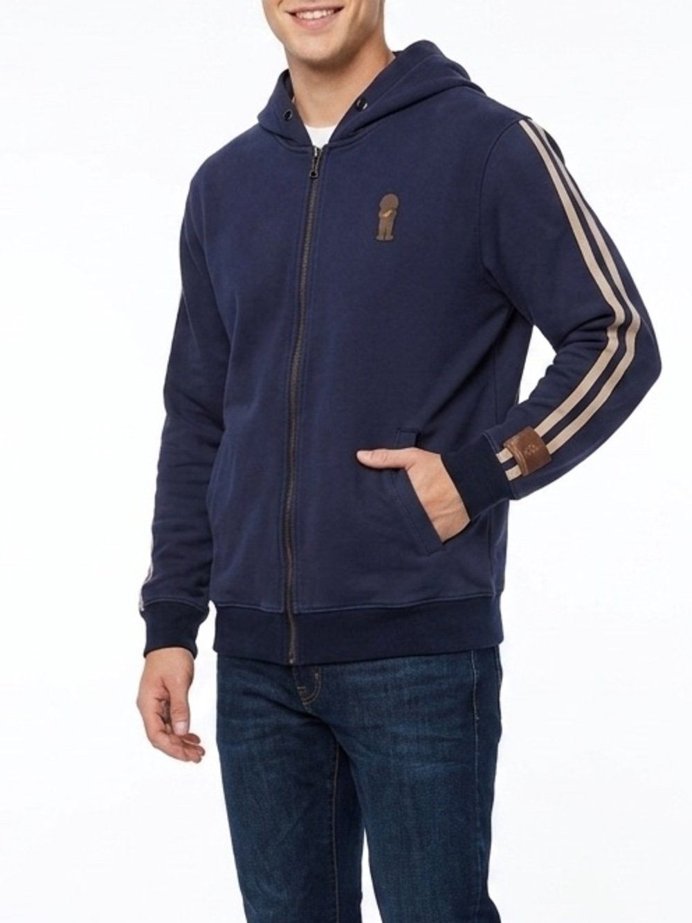 Al‎ Wissam Lil Woo Full Zip Hoodie Jacket Men’s Large Navy Stripe Sleeve Graphic